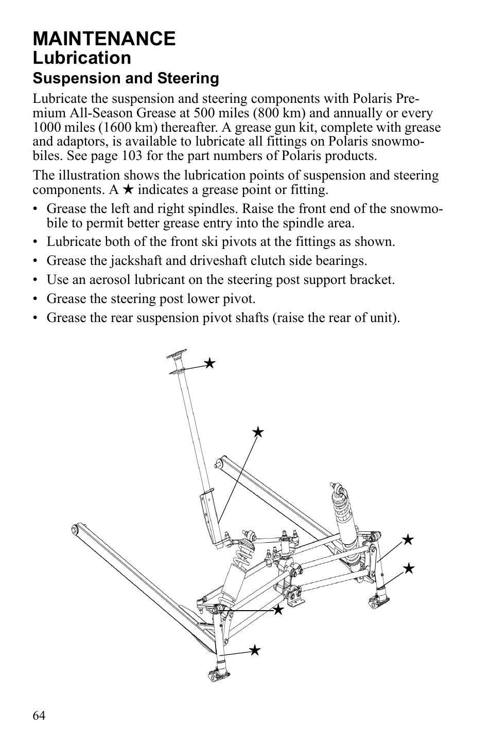 Maintenance, Lubrication | Polaris Widetrack LX User Manual | Page 67 / 127