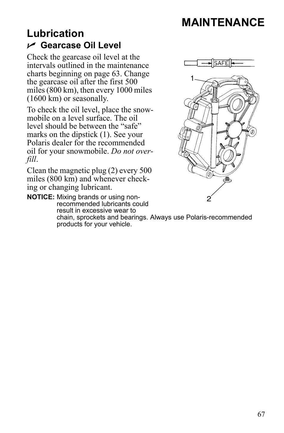 Maintenance, Lubrication | Polaris Widetrack LX User Manual | Page 70 / 127