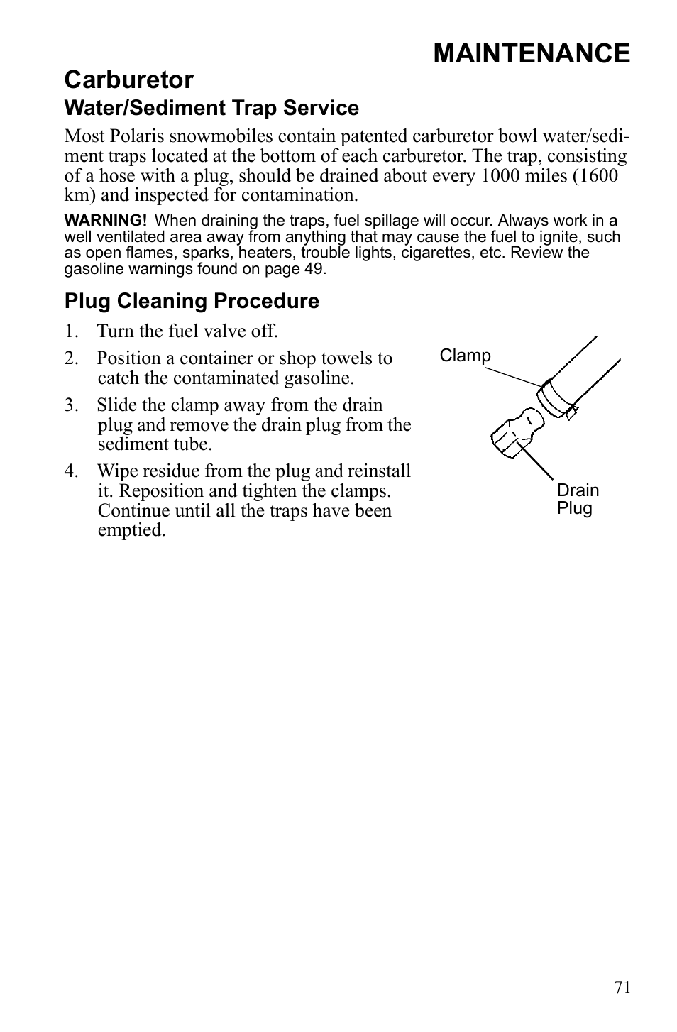 Maintenance, Carburetor | Polaris Widetrack LX User Manual | Page 74 / 127