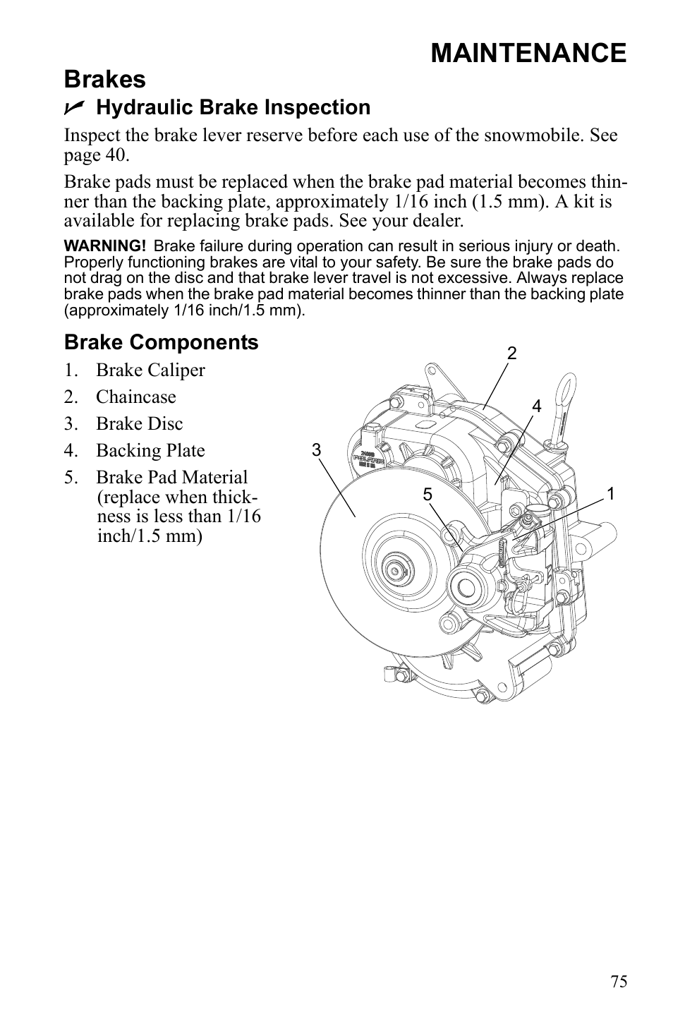 Maintenance, Brakes | Polaris Widetrack LX User Manual | Page 78 / 127