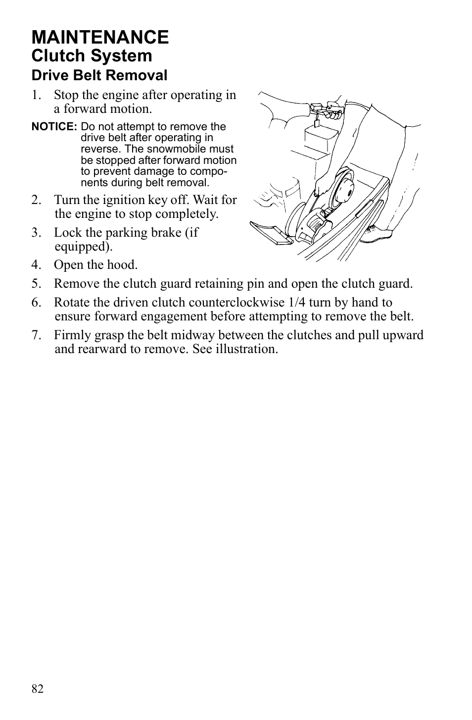 Maintenance, Clutch system, Drive belt removal | Polaris Widetrack LX User Manual | Page 85 / 127