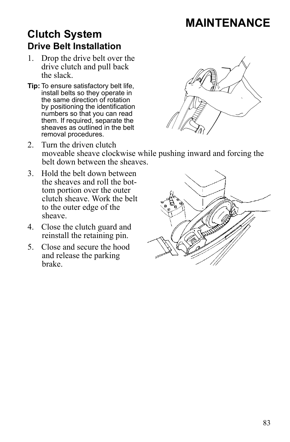 Maintenance, Clutch system, Drive belt installation | Polaris Widetrack LX User Manual | Page 86 / 127