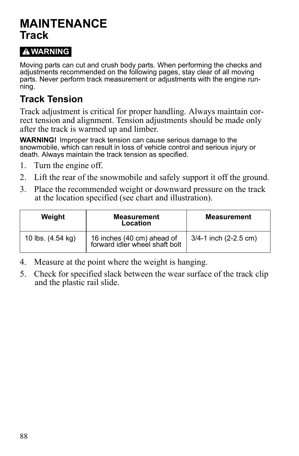 Maintenance, Track, Track tension | Polaris Widetrack LX User Manual | Page 91 / 127