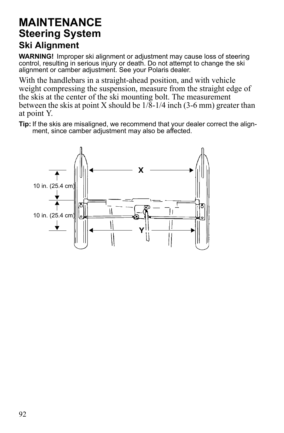 Maintenance, Steering system, Ski alignment | Polaris Widetrack LX User Manual | Page 95 / 127