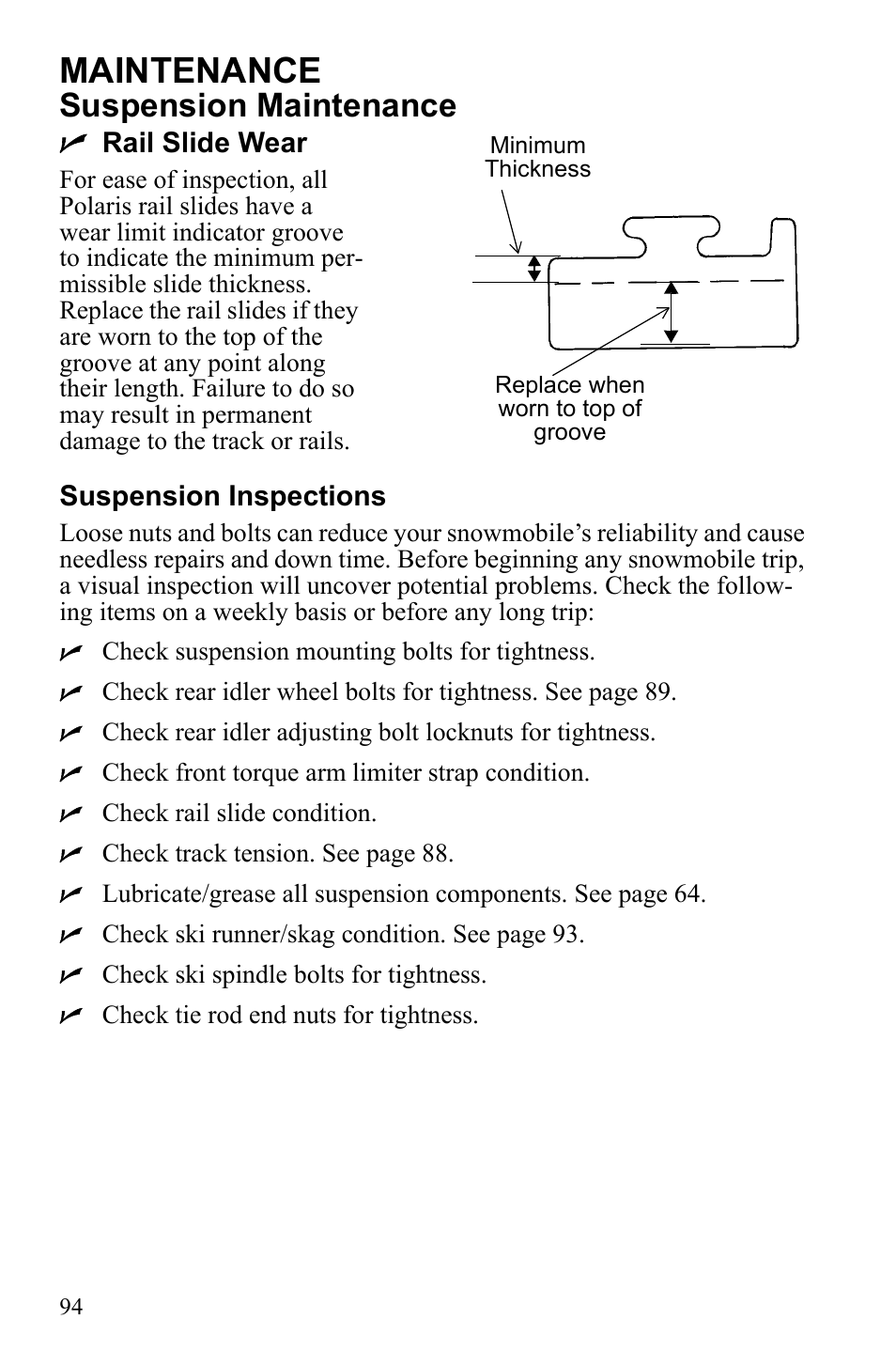 Maintenance, Suspension maintenance | Polaris Widetrack LX User Manual | Page 97 / 127