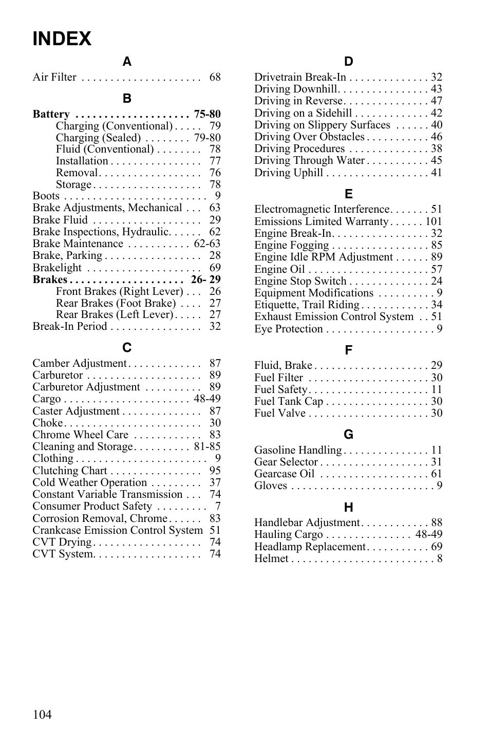 Index | Polaris Phoenix 9921841 User Manual | Page 107 / 109