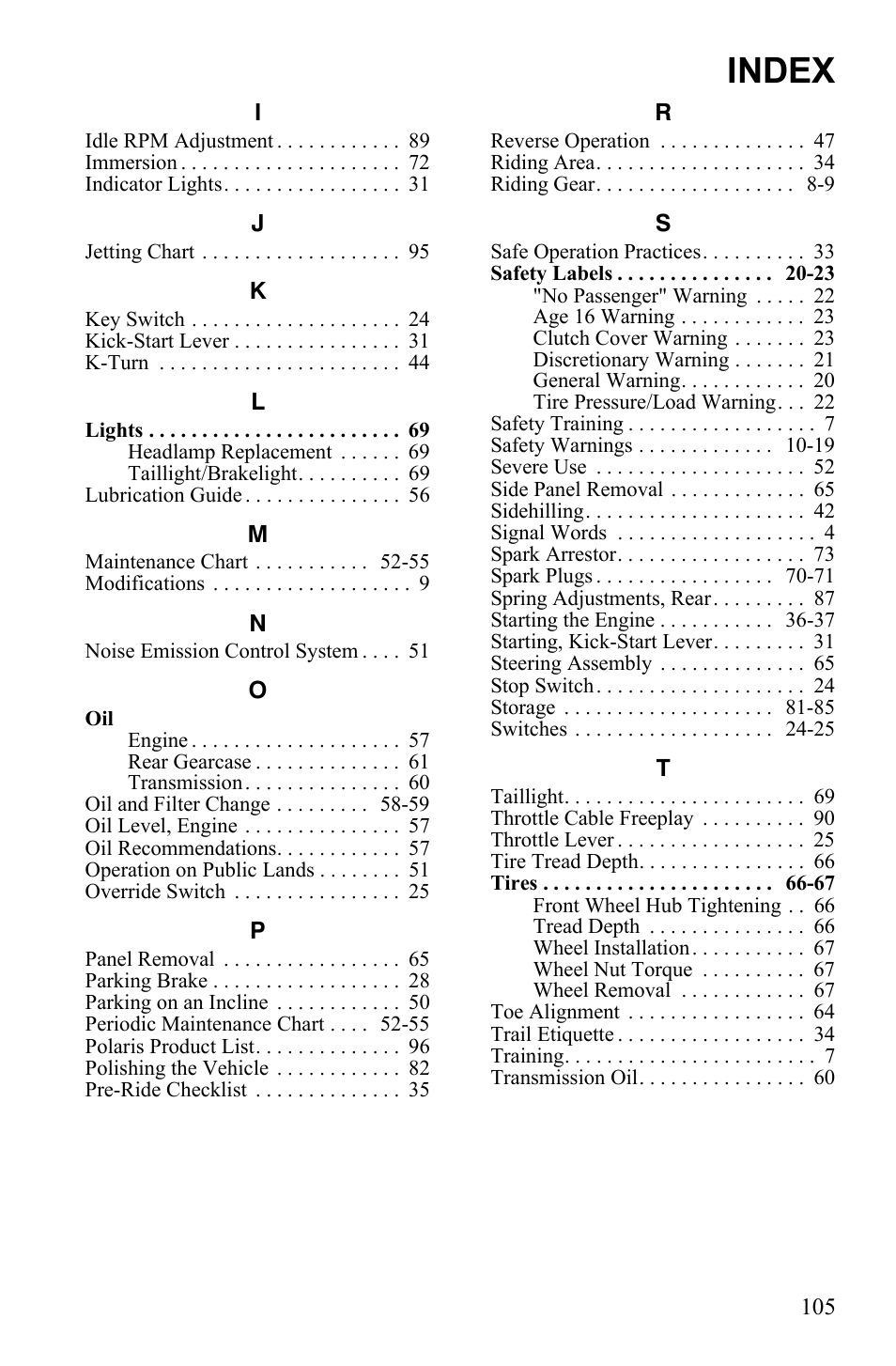 Index | Polaris Phoenix 9921841 User Manual | Page 108 / 109