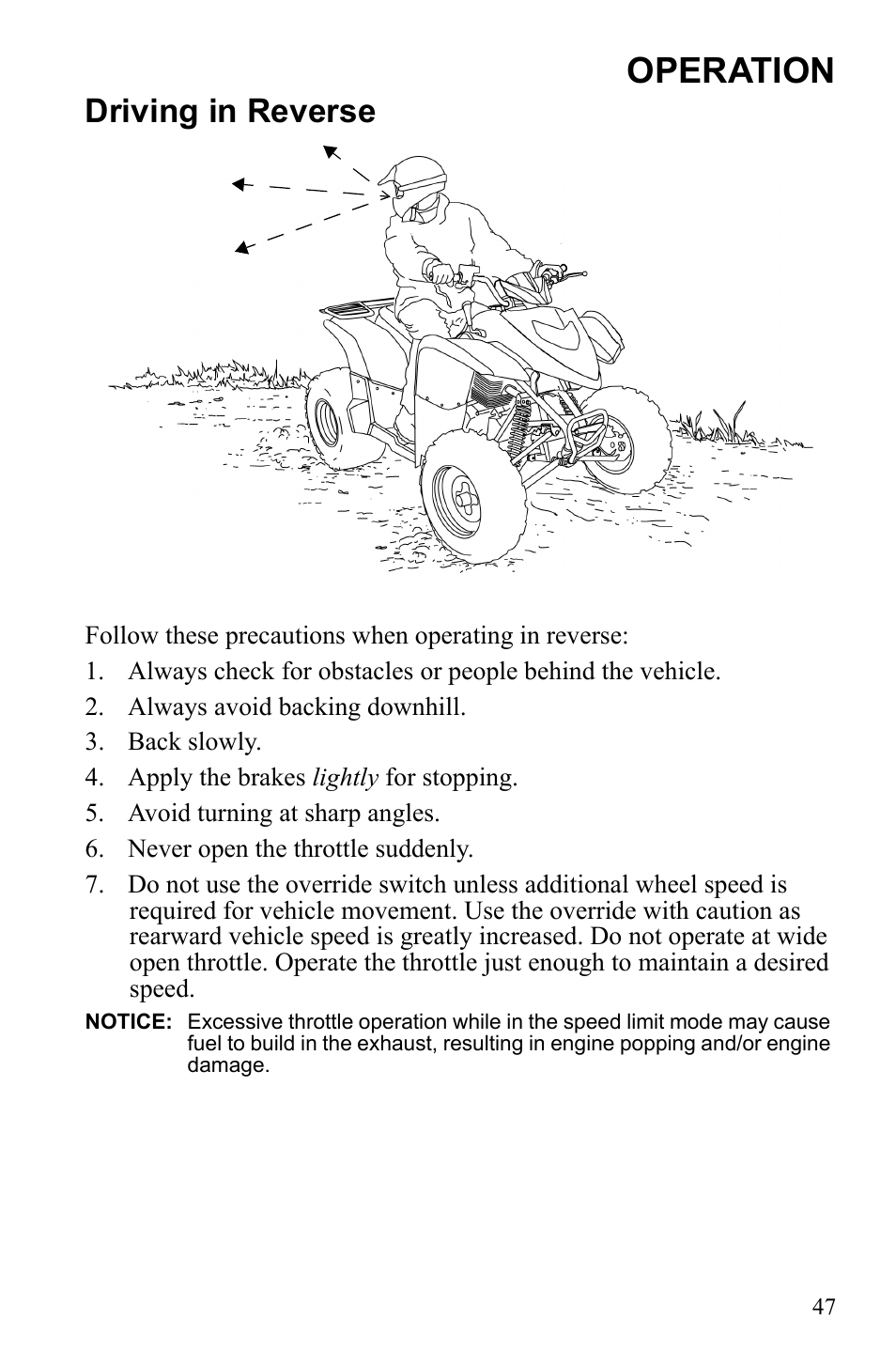 Operation, Driving in reverse | Polaris Phoenix 9921841 User Manual | Page 50 / 109