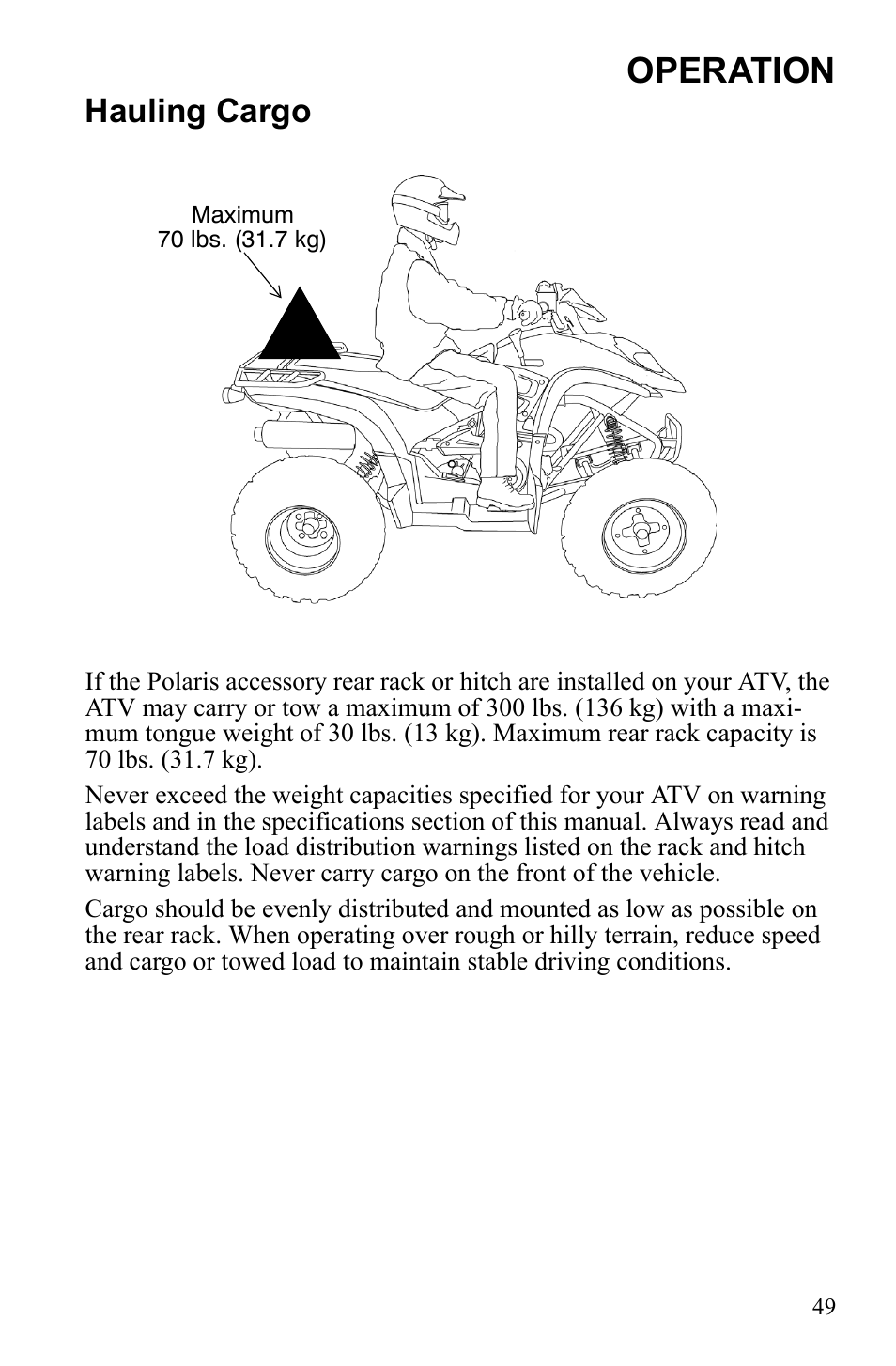 Operation, Hauling cargo | Polaris Phoenix 9921841 User Manual | Page 52 / 109