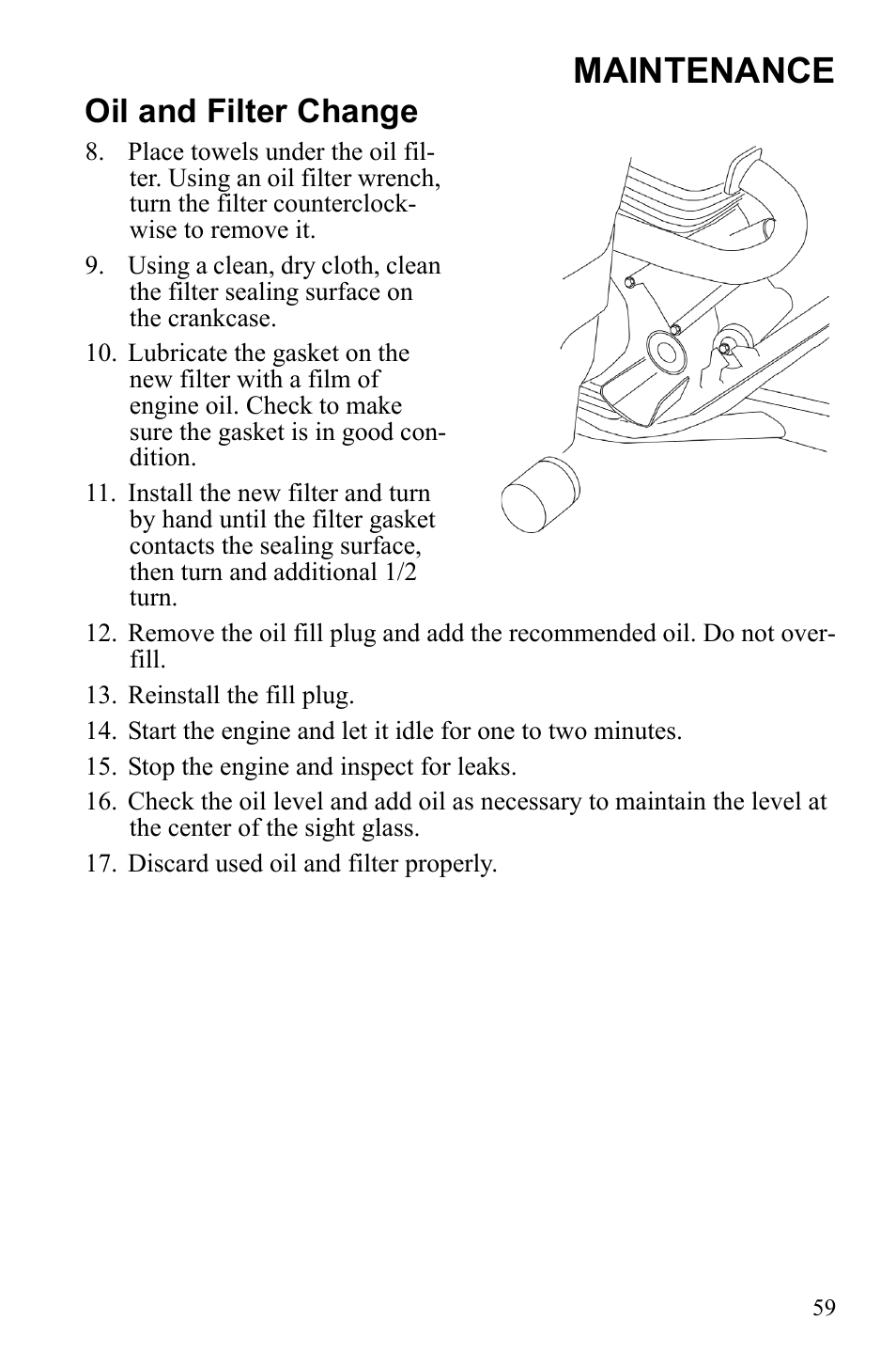 Maintenance, Oil and filter change | Polaris Phoenix 9921841 User Manual | Page 62 / 109