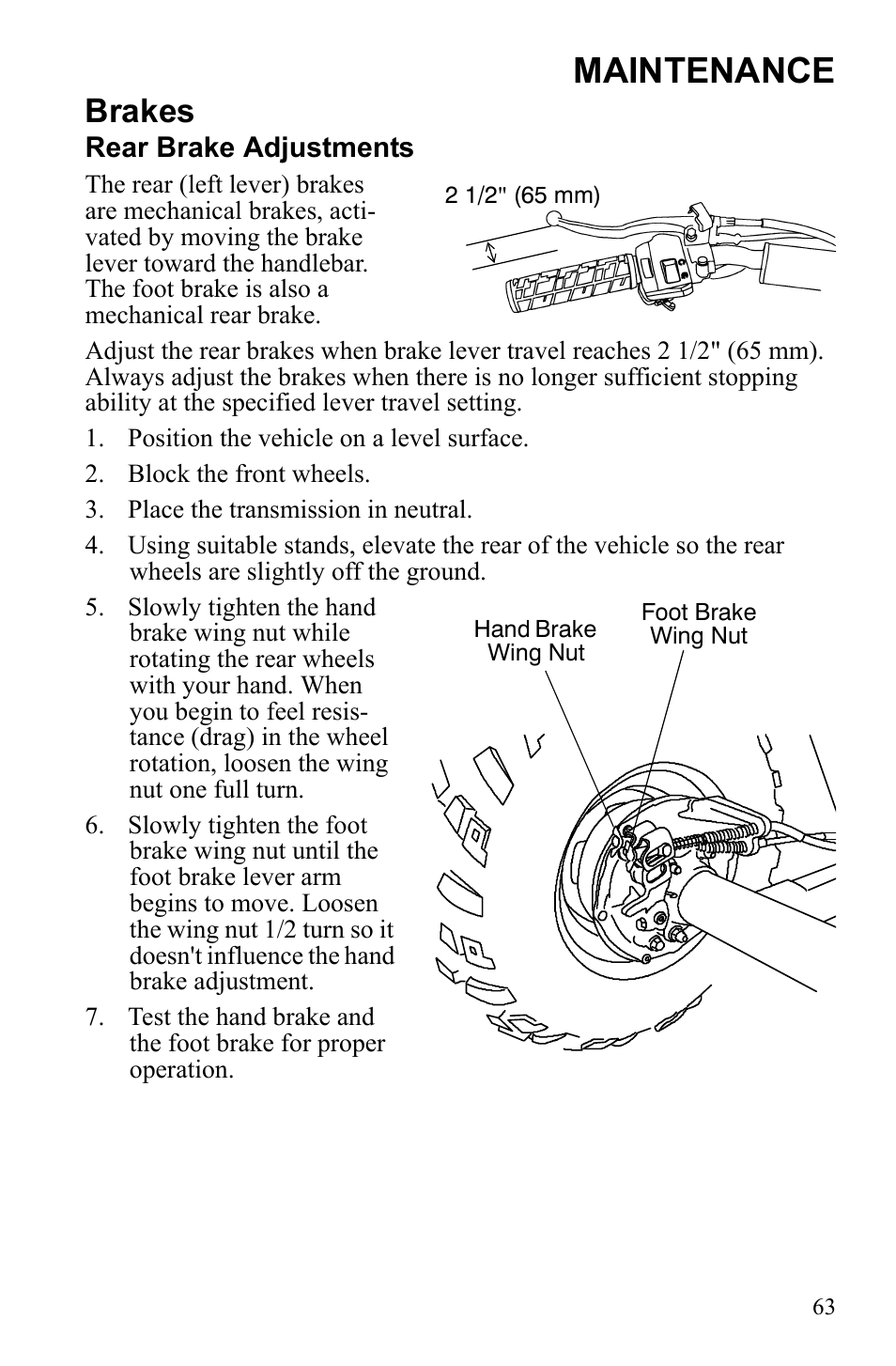 Maintenance, Brakes | Polaris Phoenix 9921841 User Manual | Page 66 / 109