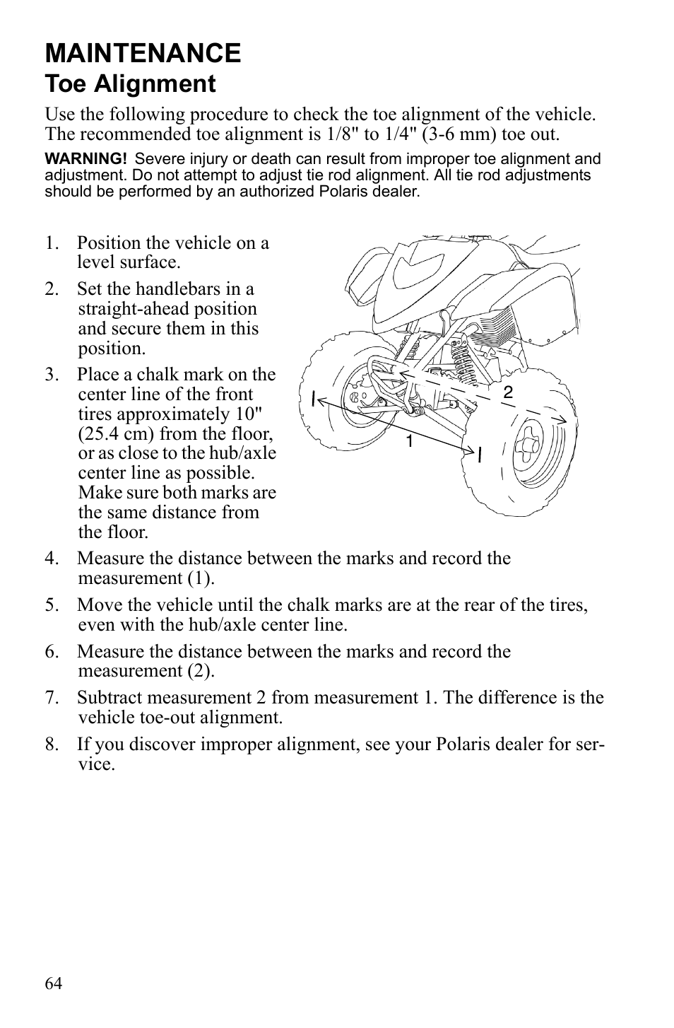 Maintenance, Toe alignment | Polaris Phoenix 9921841 User Manual | Page 67 / 109