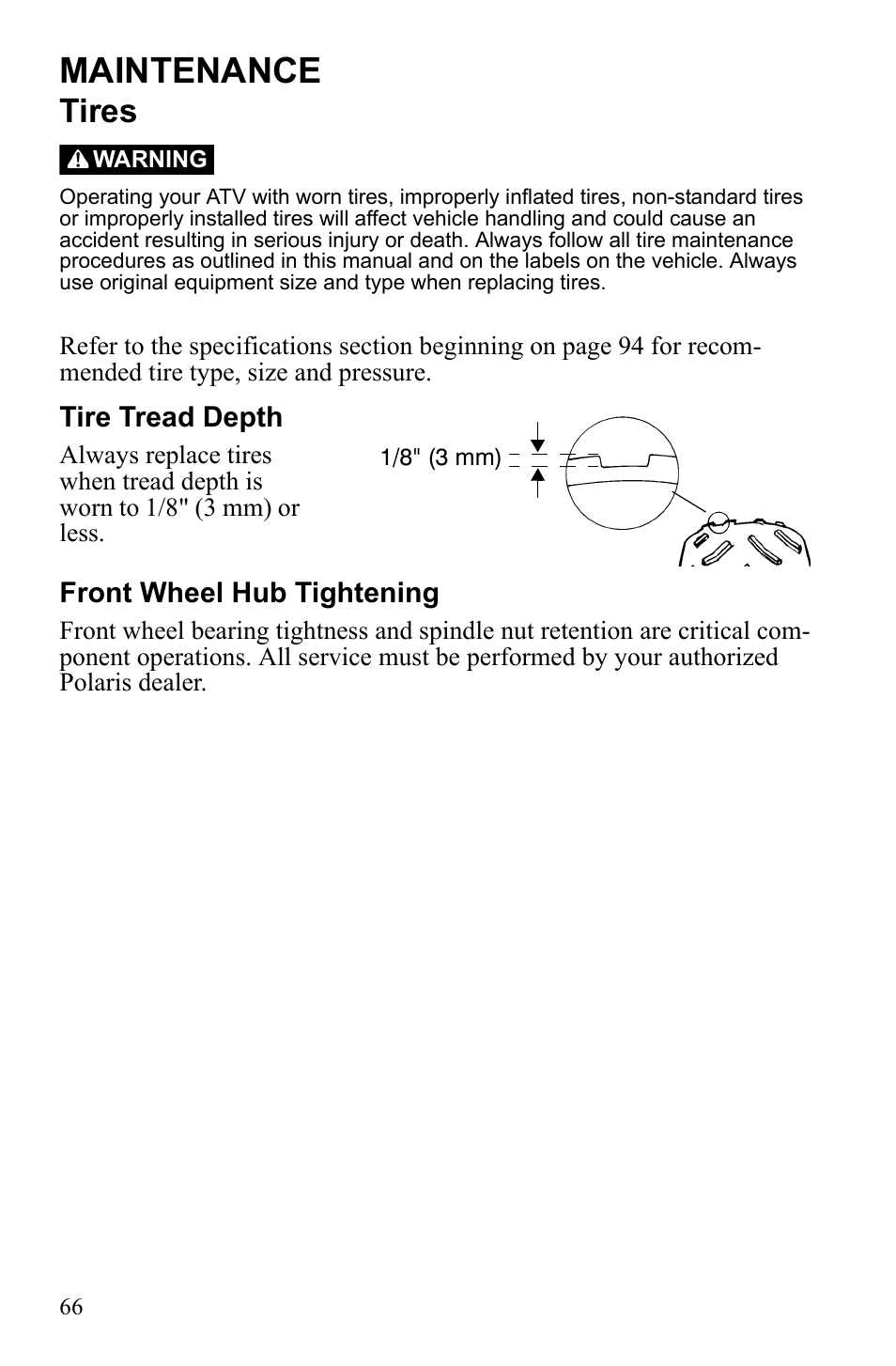 Maintenance, Tires | Polaris Phoenix 9921841 User Manual | Page 69 / 109