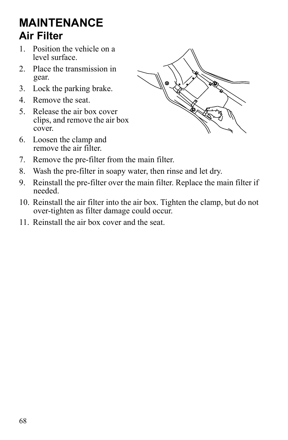 Maintenance, Air filter | Polaris Phoenix 9921841 User Manual | Page 71 / 109