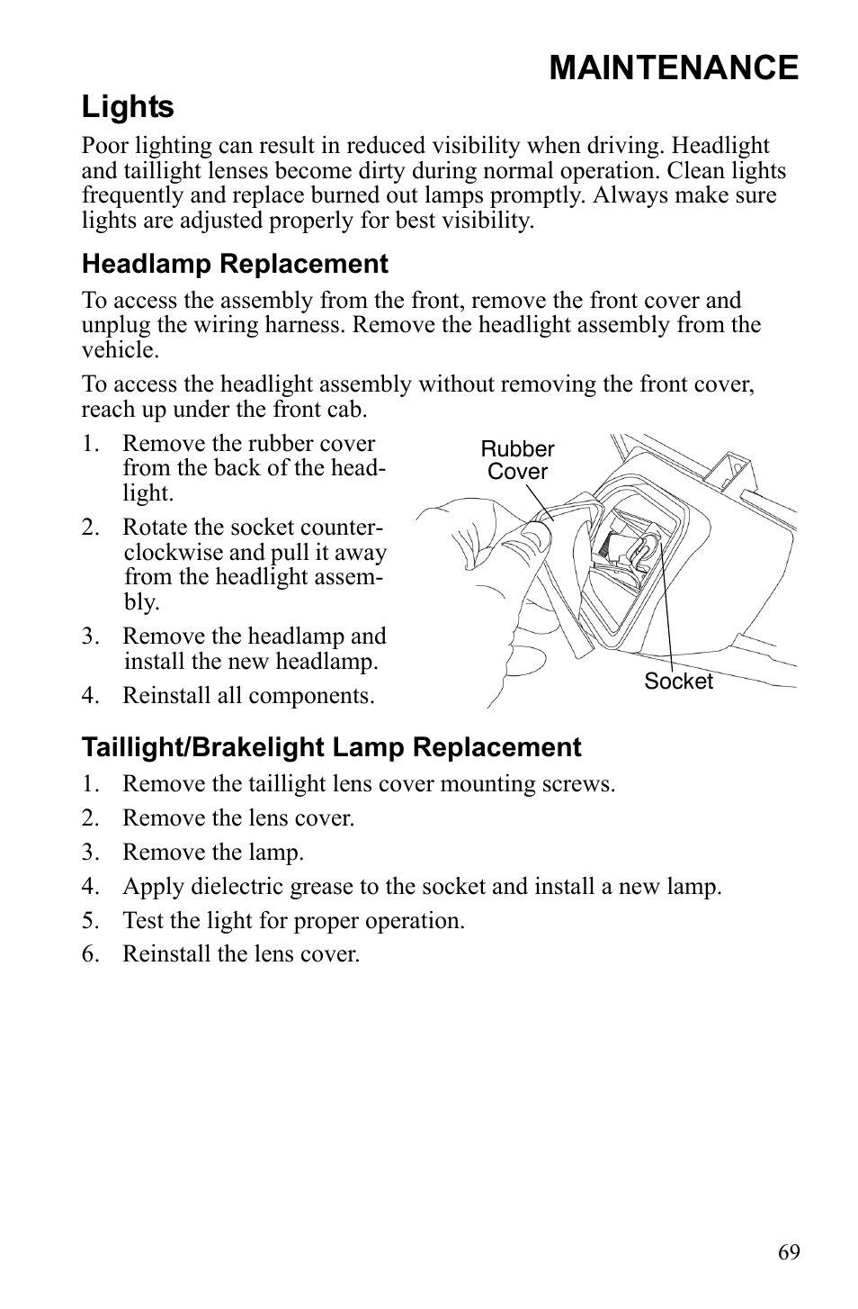 Maintenance, Lights | Polaris Phoenix 9921841 User Manual | Page 72 / 109