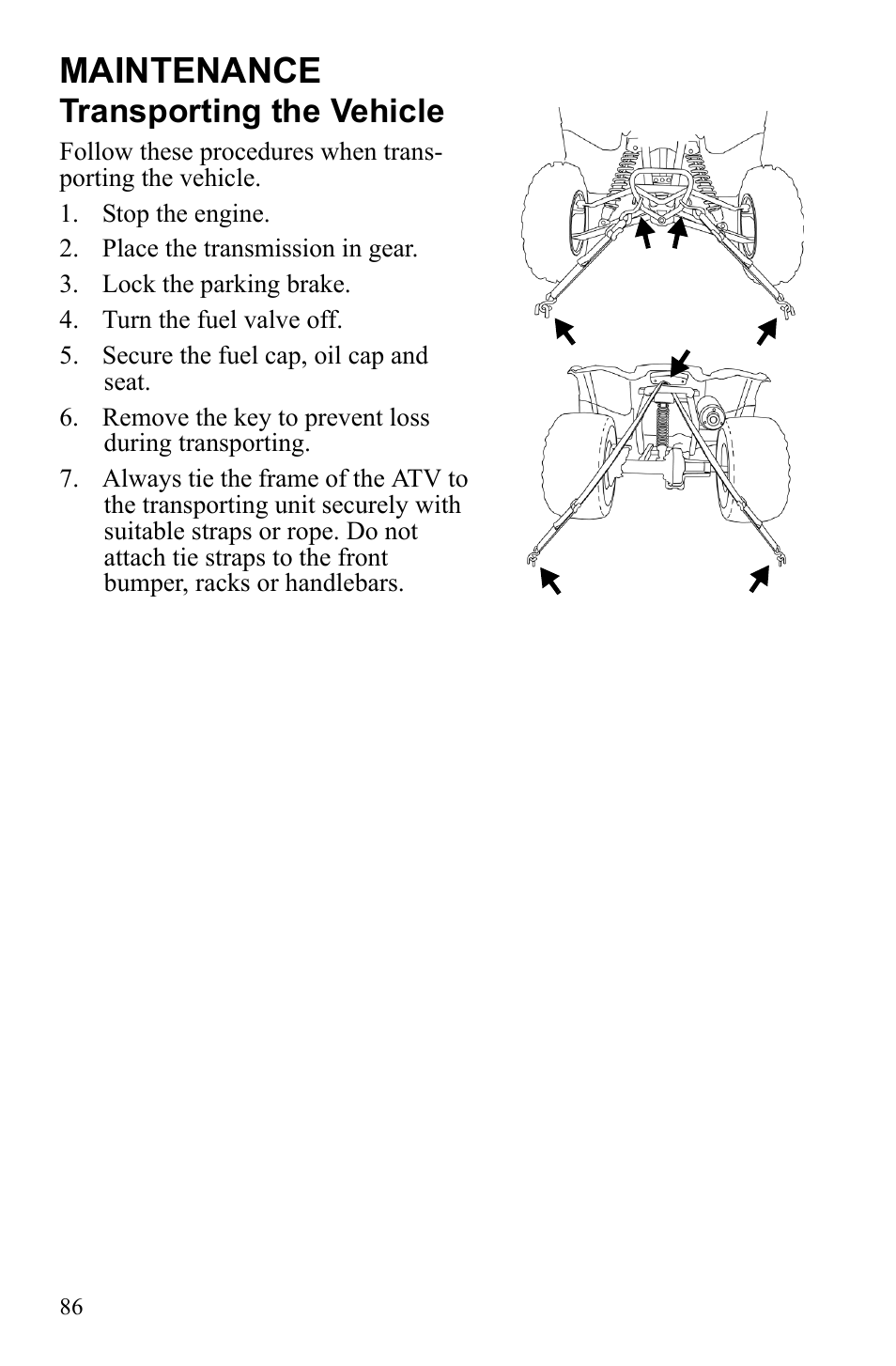 Maintenance, Transporting the vehicle | Polaris Phoenix 9921841 User Manual | Page 89 / 109