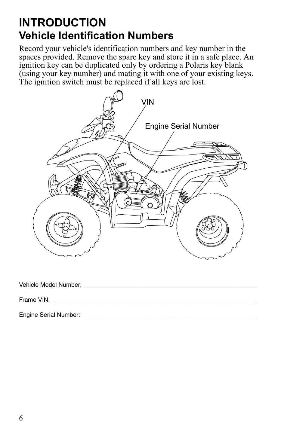 Introduction, Vehicle identification numbers | Polaris Phoenix 9921841 User Manual | Page 9 / 109