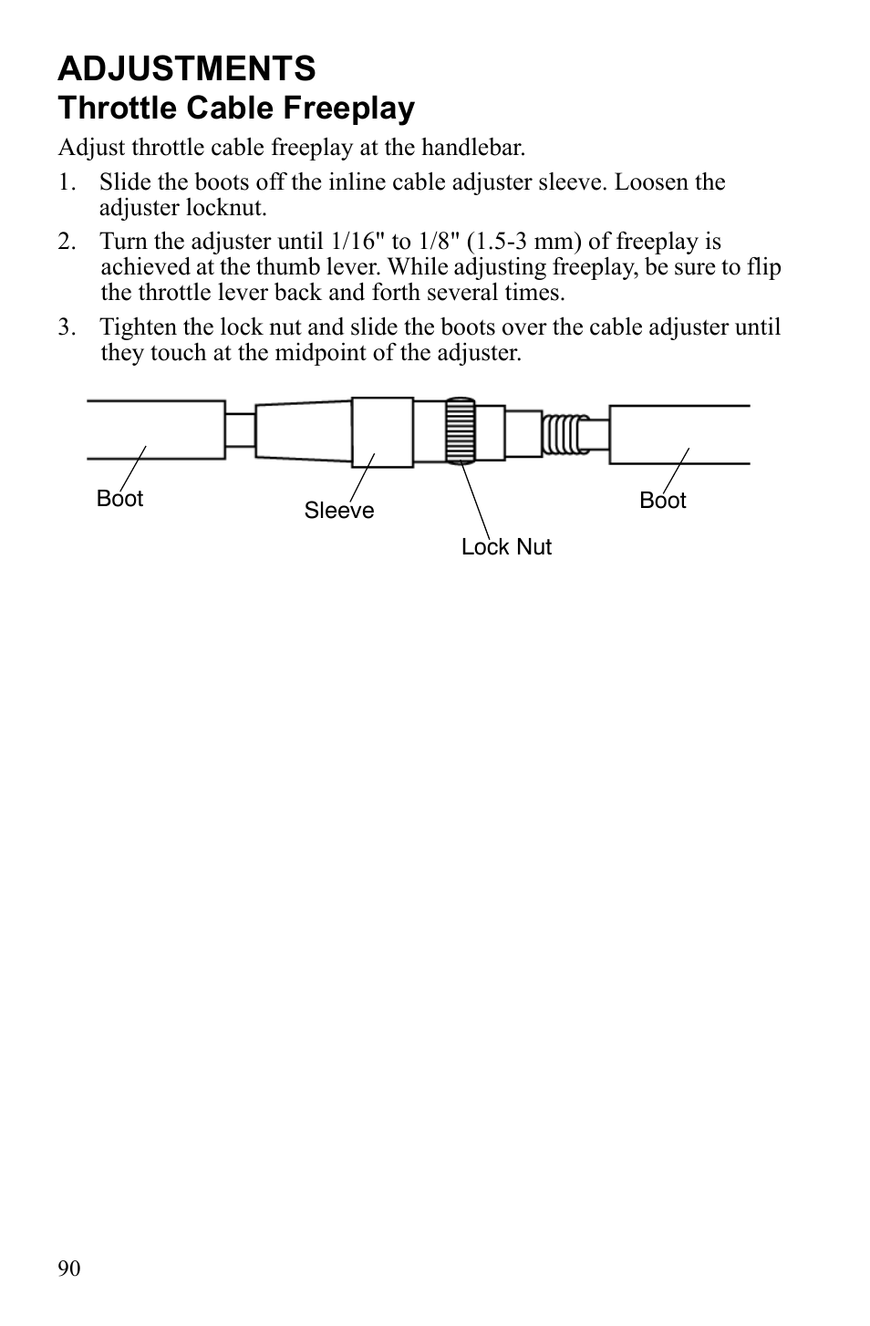 Adjustments, Throttle cable freeplay | Polaris Phoenix 9921841 User Manual | Page 93 / 109