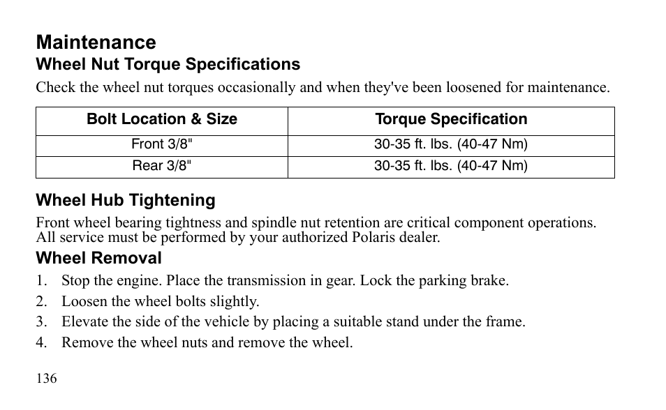 Maintenance | Polaris Outlaw 450 MXR User Manual | Page 140 / 212