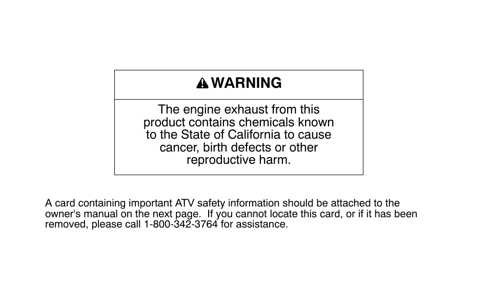 Warning | Polaris Outlaw 450 MXR User Manual | Page 2 / 212