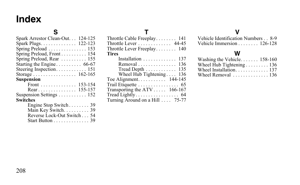 Index | Polaris Outlaw 450 MXR User Manual | Page 212 / 212