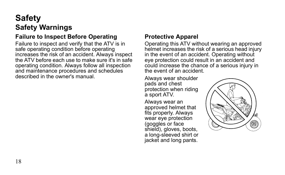 Safety, Safety warnings | Polaris Outlaw 450 MXR User Manual | Page 22 / 212