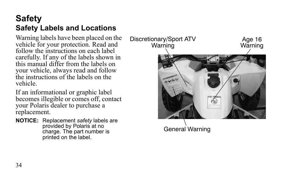 Safety | Polaris Outlaw 450 MXR User Manual | Page 38 / 212