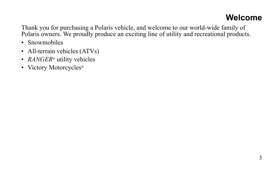 Welcome | Polaris Outlaw 450 MXR User Manual | Page 7 / 212