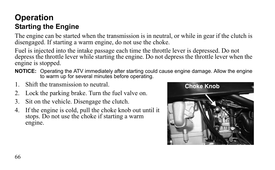 Operation | Polaris Outlaw 450 MXR User Manual | Page 70 / 212