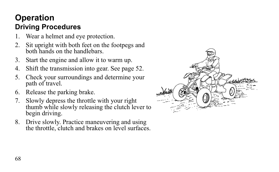 Operation | Polaris Outlaw 450 MXR User Manual | Page 72 / 212