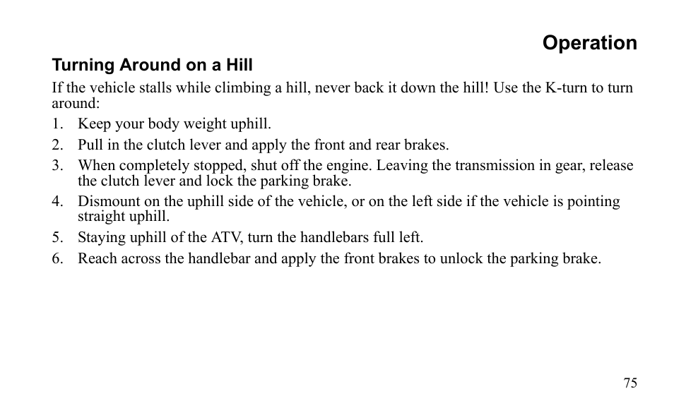 Operation | Polaris Outlaw 450 MXR User Manual | Page 79 / 212
