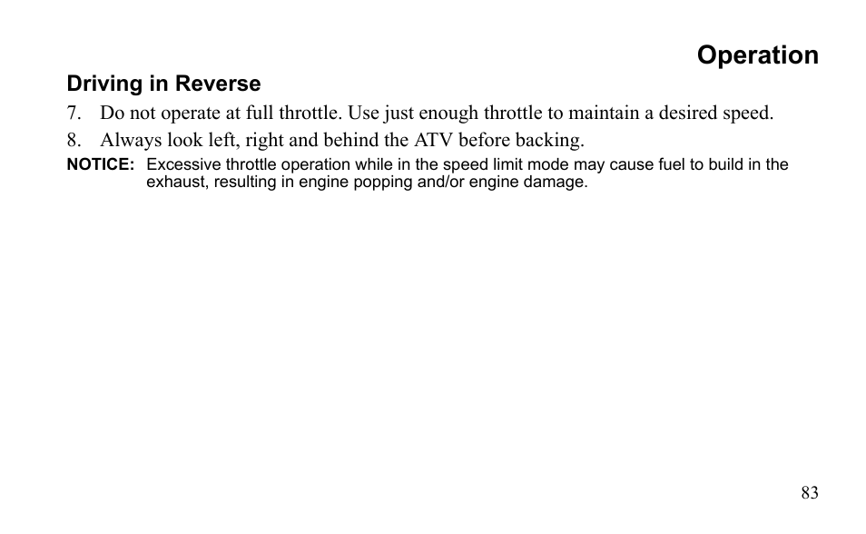 Operation | Polaris Outlaw 450 MXR User Manual | Page 87 / 212