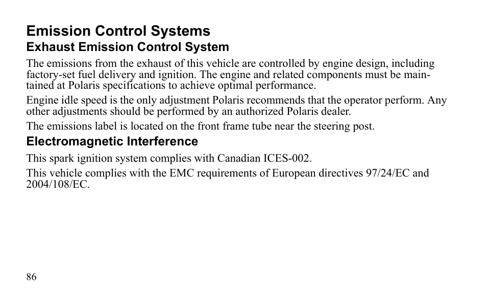 Emission control systems | Polaris Outlaw 450 MXR User Manual | Page 90 / 212
