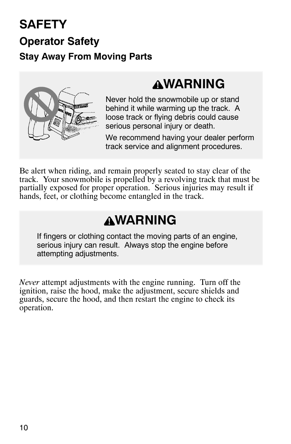 Warning, Safety, Operator safety | Polaris Frontier User Manual | Page 12 / 130