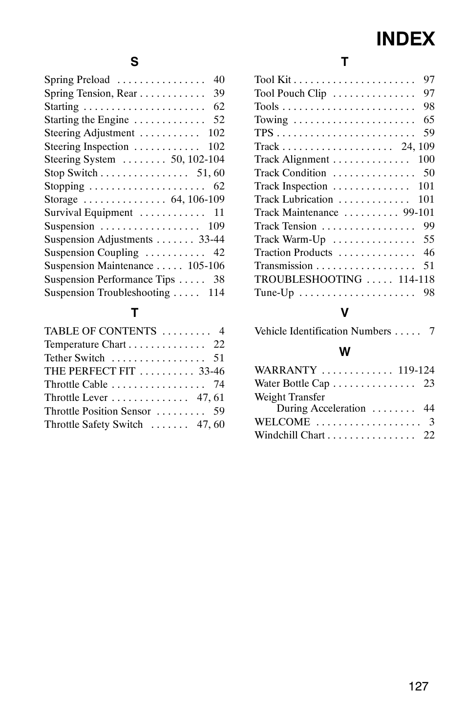 Index | Polaris Frontier User Manual | Page 129 / 130