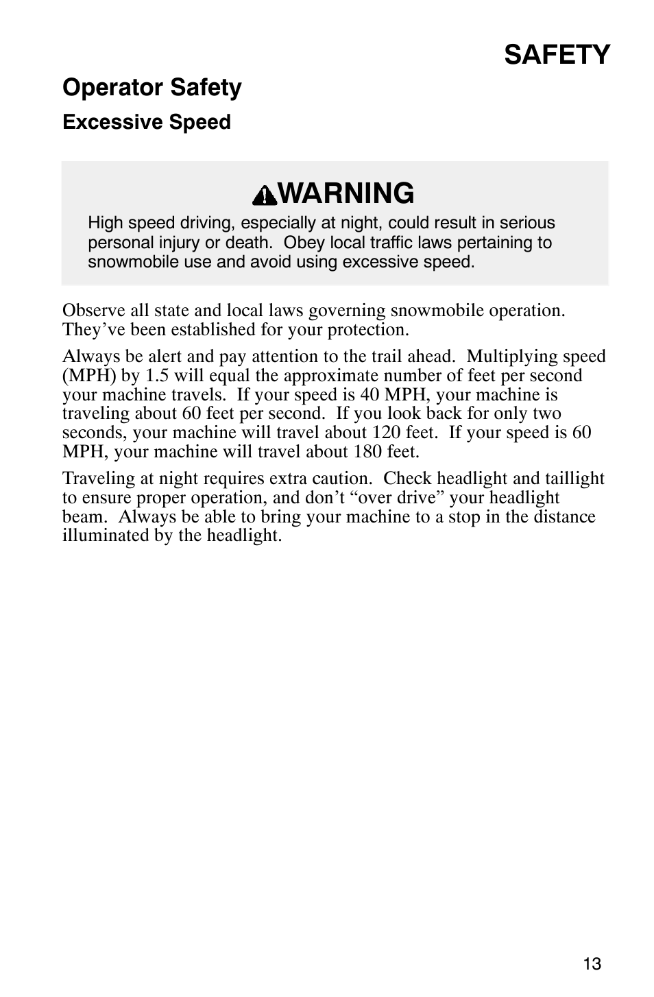 Warning, Safety, Operator safety | Polaris Frontier User Manual | Page 15 / 130