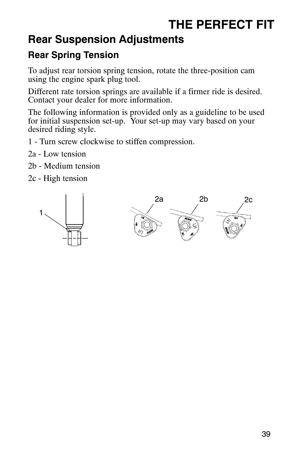 The perfect fit, Rear suspension adjustments | Polaris Frontier User Manual | Page 41 / 130