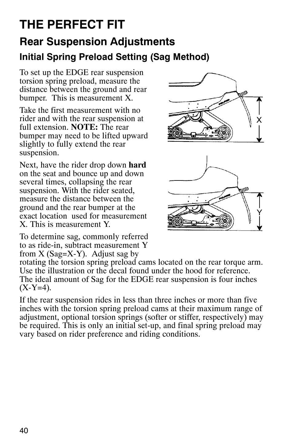 The perfect fit, Rear suspension adjustments | Polaris Frontier User Manual | Page 42 / 130