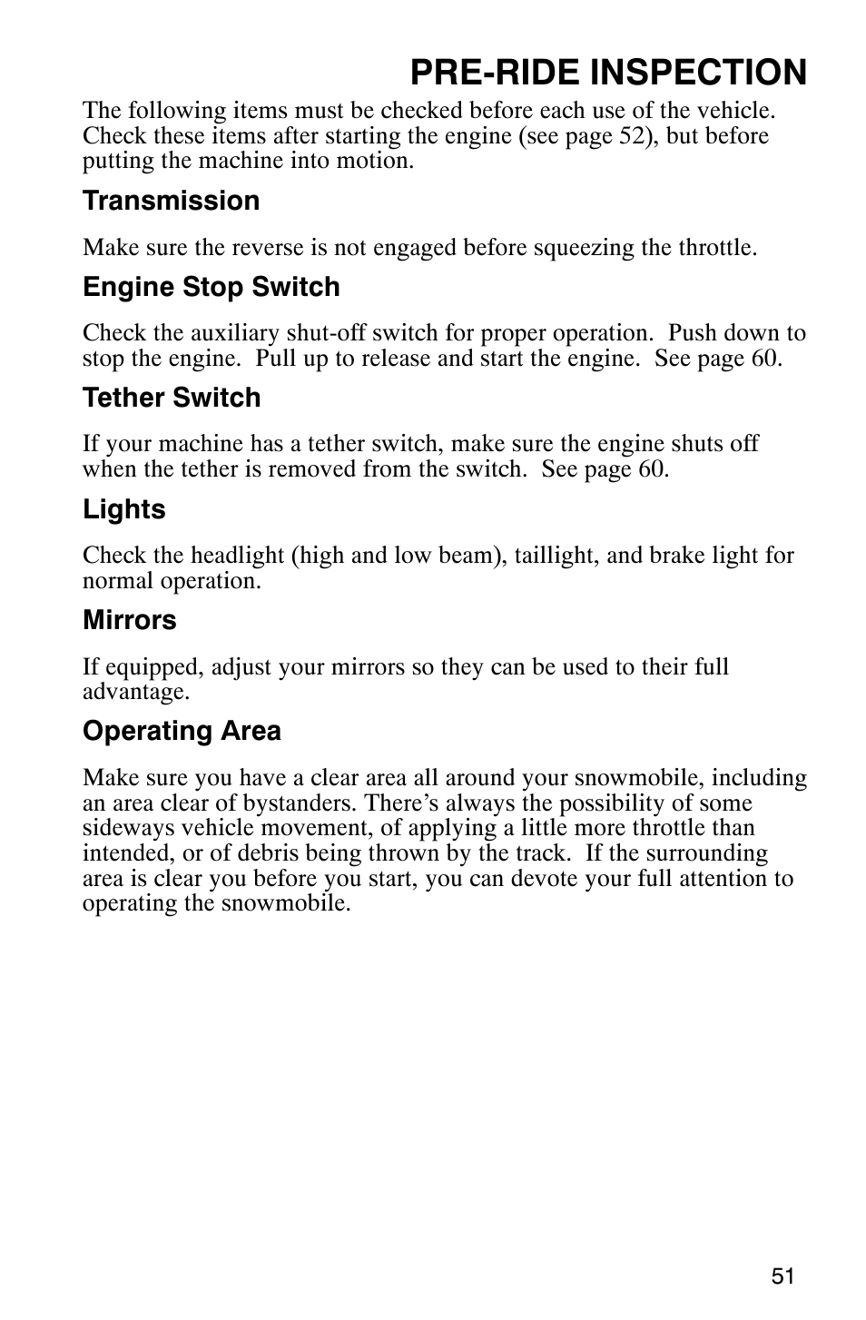 Pre-ride inspection | Polaris Frontier User Manual | Page 53 / 130