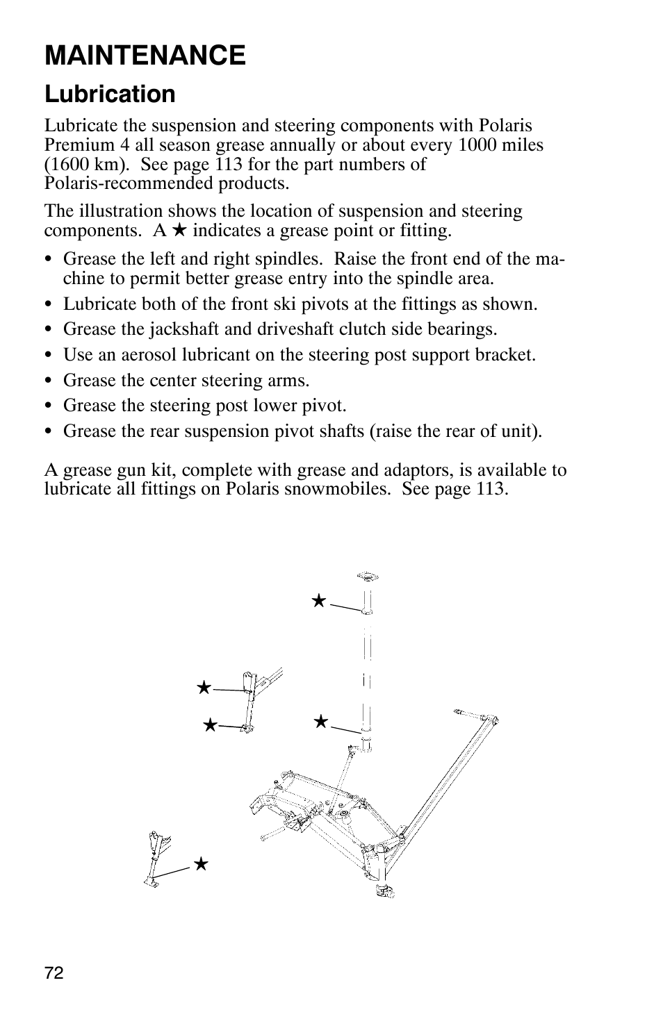 Maintenance, Lubrication | Polaris Frontier User Manual | Page 74 / 130