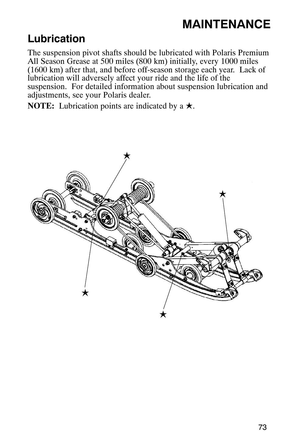 Maintenance, Lubrication | Polaris Frontier User Manual | Page 75 / 130