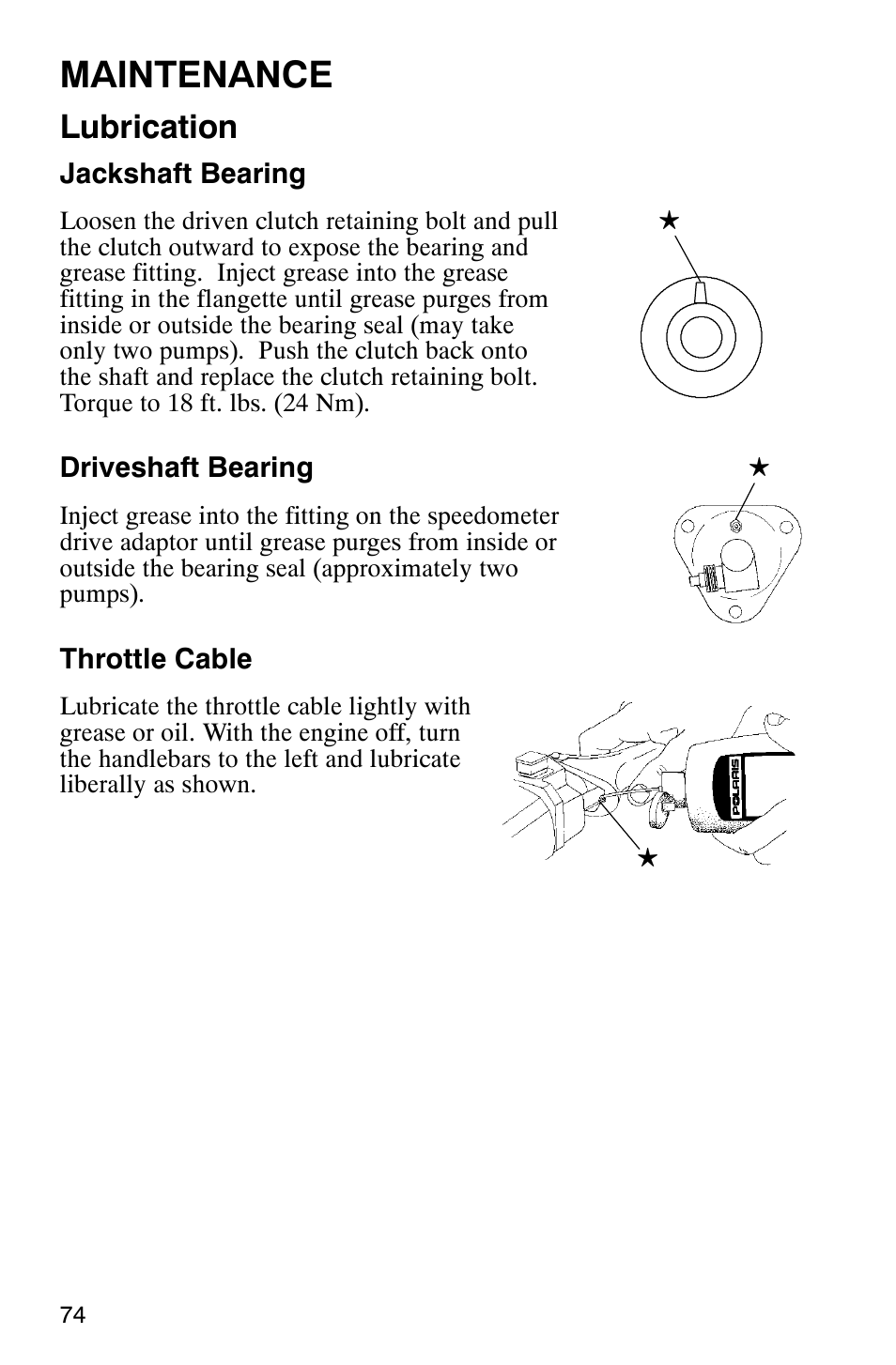 Maintenance, Lubrication | Polaris Frontier User Manual | Page 76 / 130
