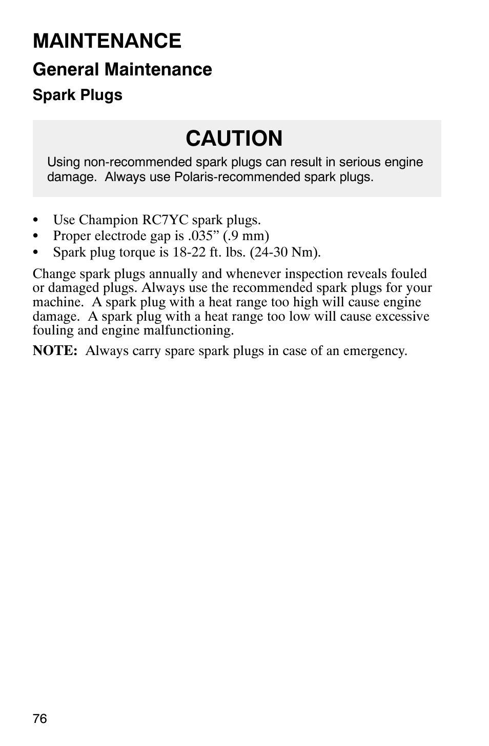 Caution, Maintenance, General maintenance | Polaris Frontier User Manual | Page 78 / 130