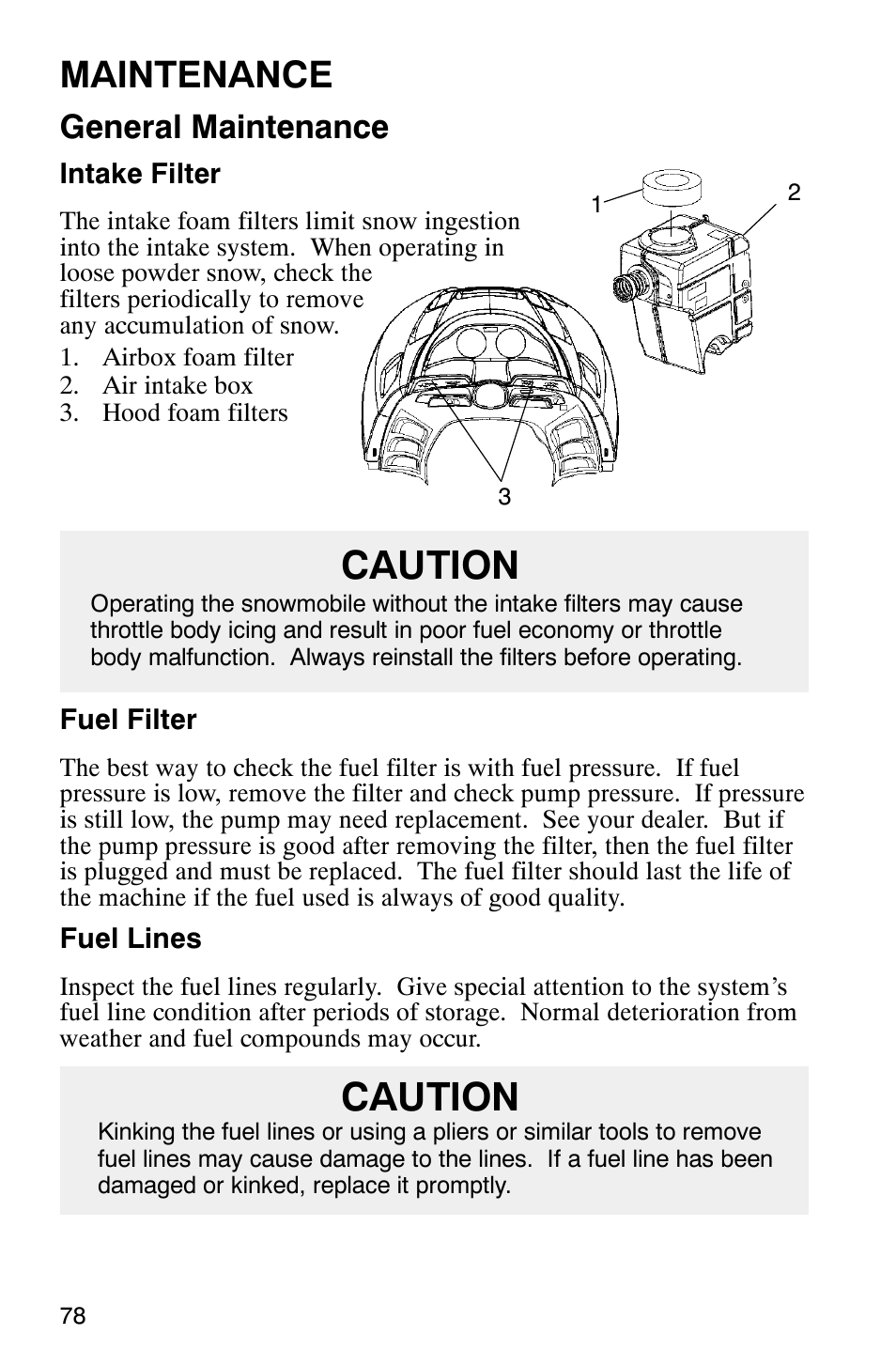 Caution, Maintenance, General maintenance | Polaris Frontier User Manual | Page 80 / 130