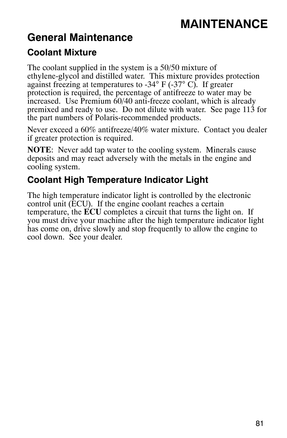 Maintenance, General maintenance | Polaris Frontier User Manual | Page 83 / 130