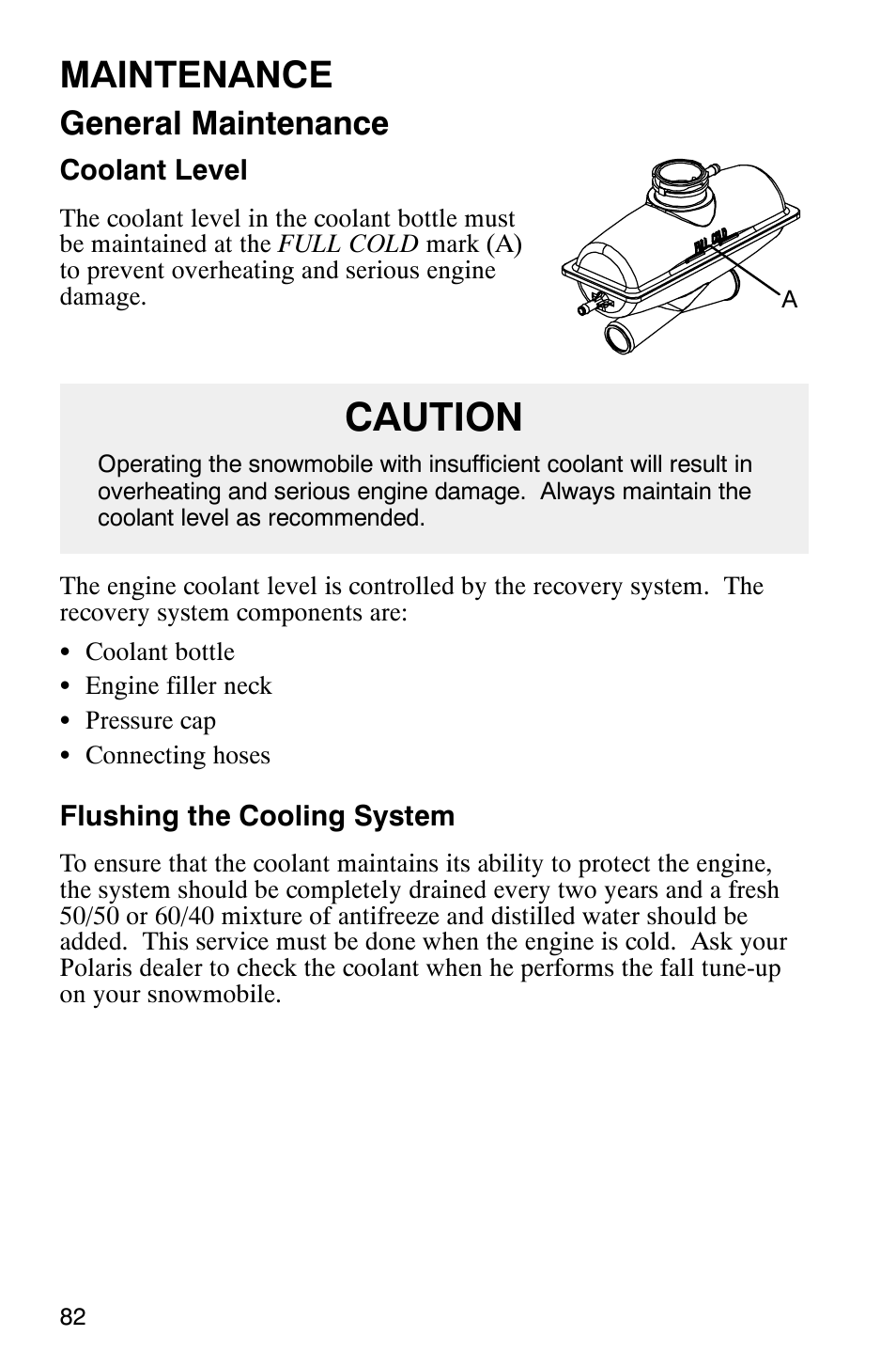 Caution, Maintenance, General maintenance | Polaris Frontier User Manual | Page 84 / 130