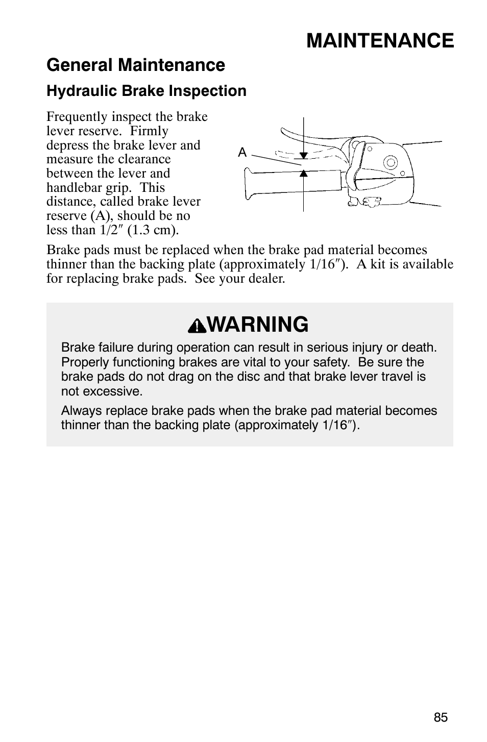 Warning, Maintenance, General maintenance | Polaris Frontier User Manual | Page 87 / 130