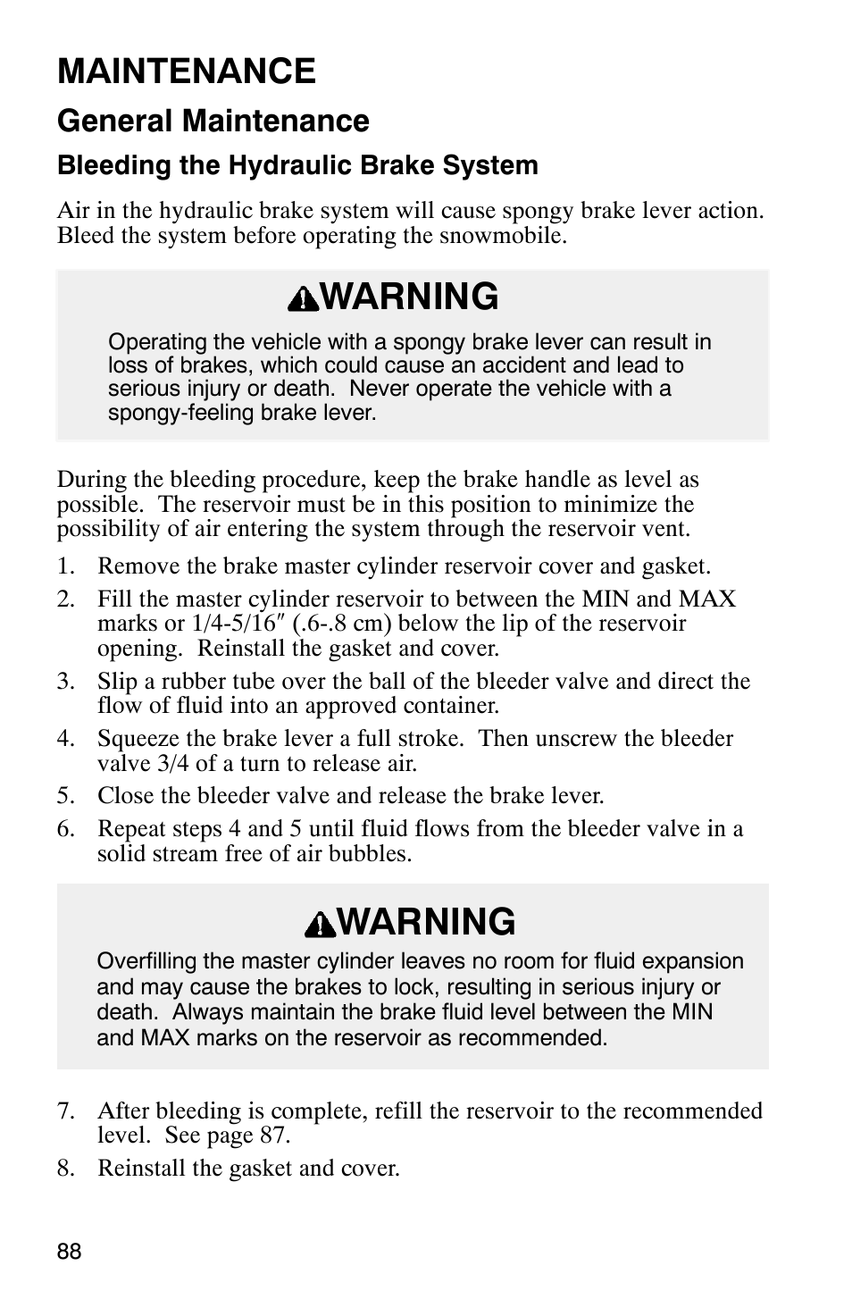 Warning, Maintenance, General maintenance | Polaris Frontier User Manual | Page 90 / 130