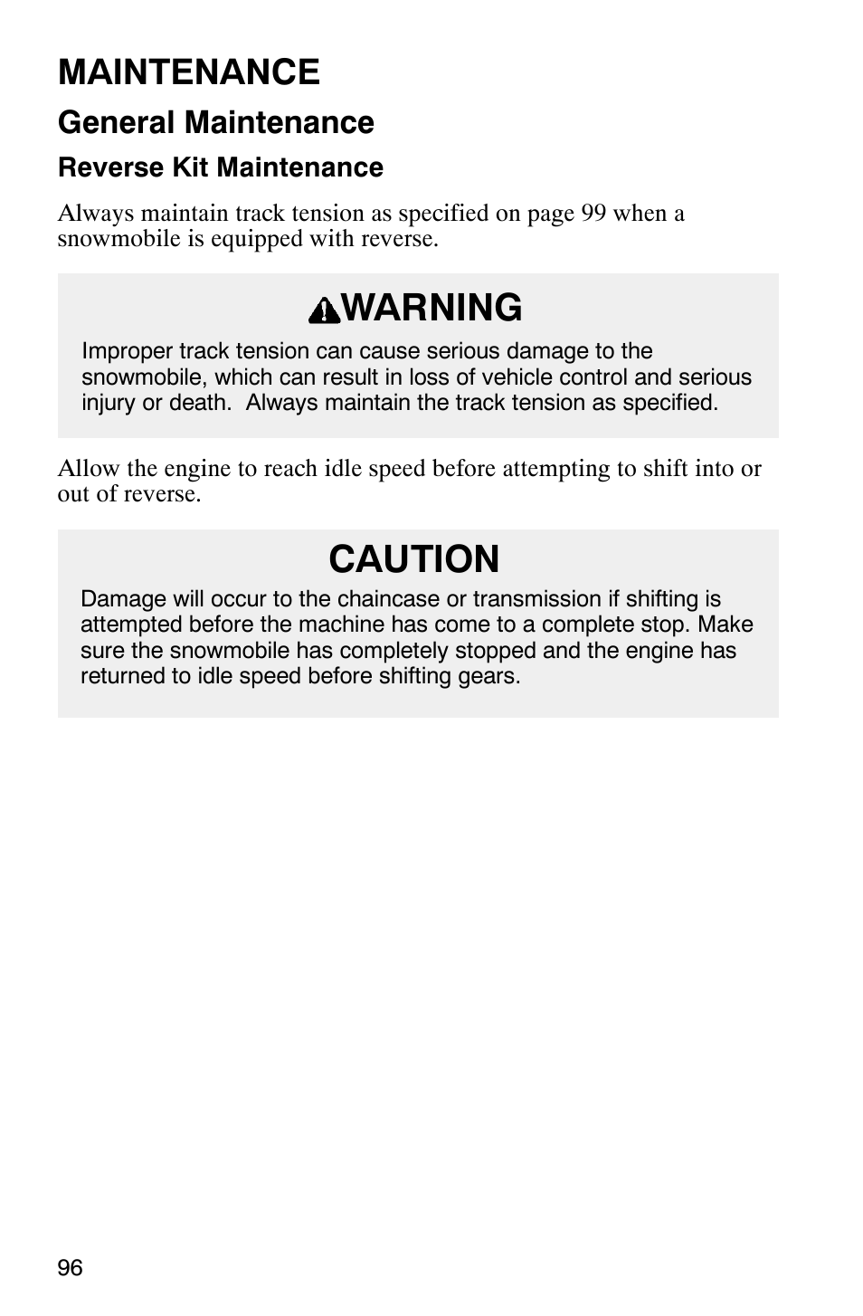 Warning, Caution, Maintenance | General maintenance | Polaris Frontier User Manual | Page 98 / 130