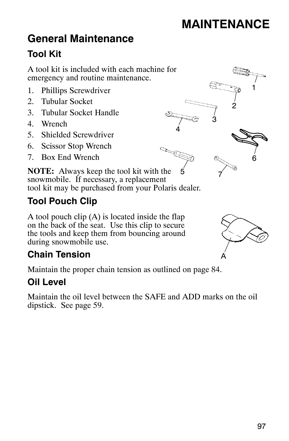 Maintenance, General maintenance | Polaris Frontier User Manual | Page 99 / 130